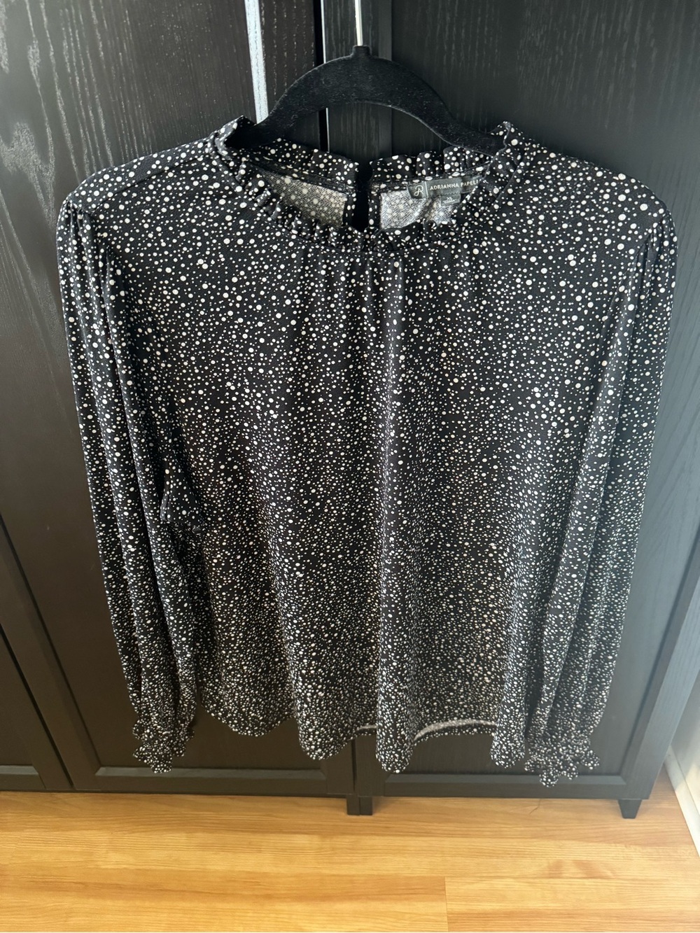Adrianna Papell Black and White Dot Long Sleeve Blouse
